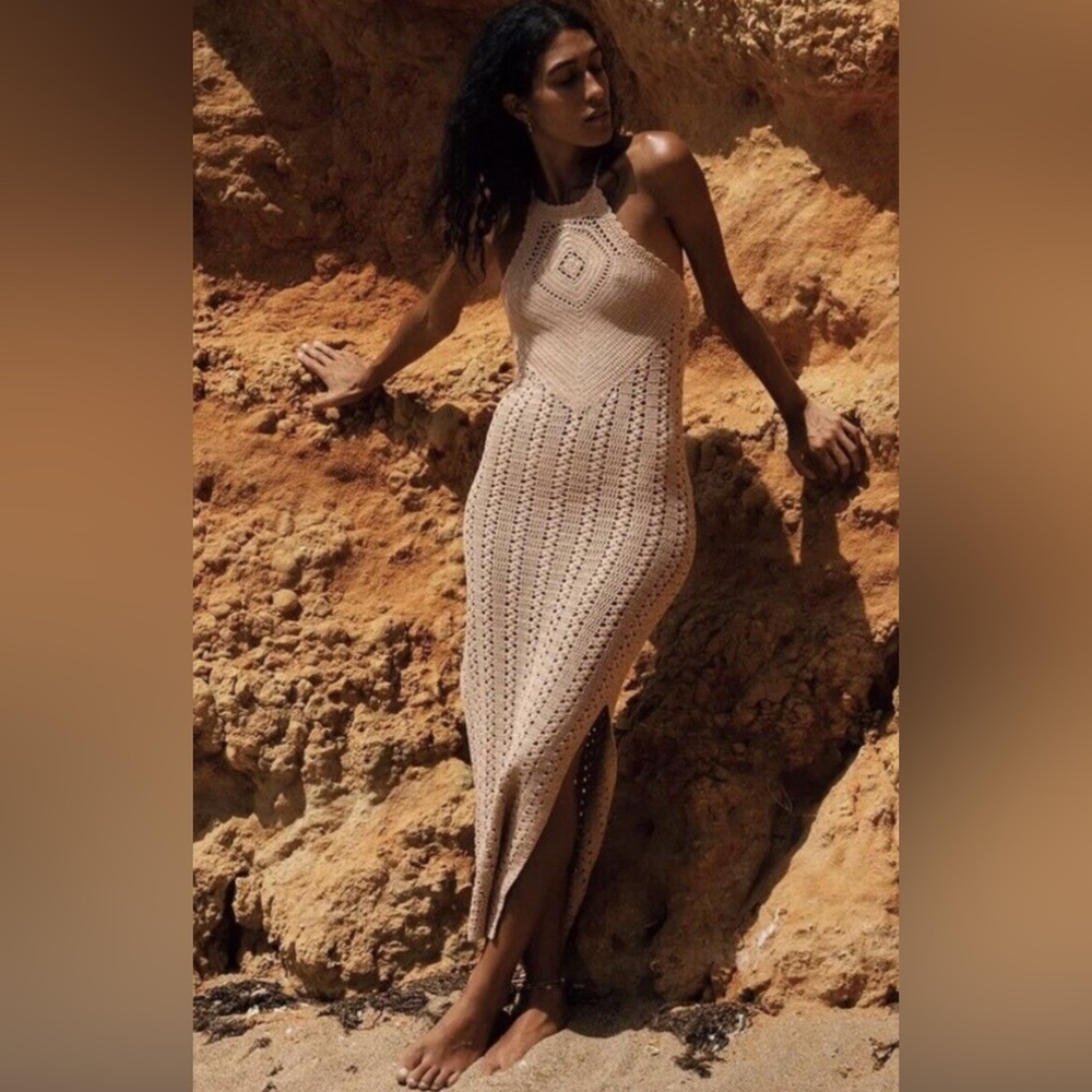 Spell Mirage Crochet Knit Midi Dress in walnut π° XS - Picture 5 of 13